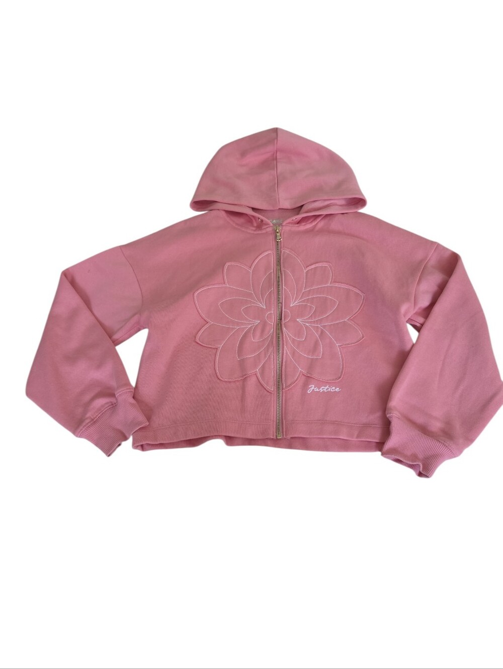 Justice Pink Hoodie Zip-Up Jacket with Floral Embroidery Size 10